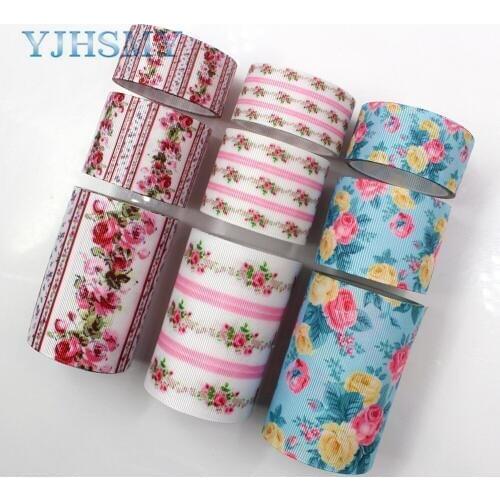 YJHSMY,G-18815-938,38/75 mm 5 Yards spring flowers Ribbons Thermal transfer Printed grosgrain Wedding Accessories DIY material