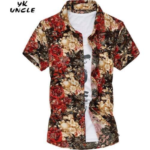 YK UNCLE Brand Clothes 2017 Summer New Fashion Short Sleeve Shirt Men Floral Shirt Slim Fit Mercerized Cotton Casual Shirt M-7XL