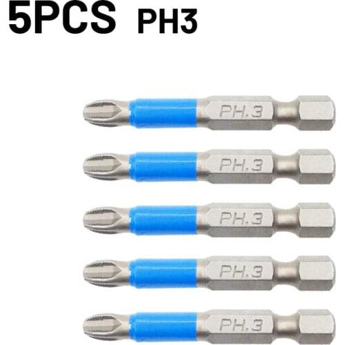5Pcs Non-slip Screwdriver Bit Set Alloy Steel Screwdriver Magnetic Electric Impact 50mm PH1/PH3/PZ1/PZ2/PZ3