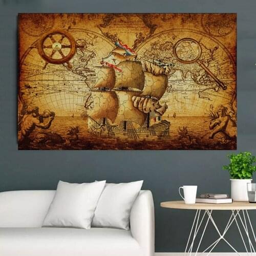 Mural Vintage Nautical World Map 5D Diy Diamond Painting Full Square Round Drill Embroidery Travel Landscape Mosaic Needlework