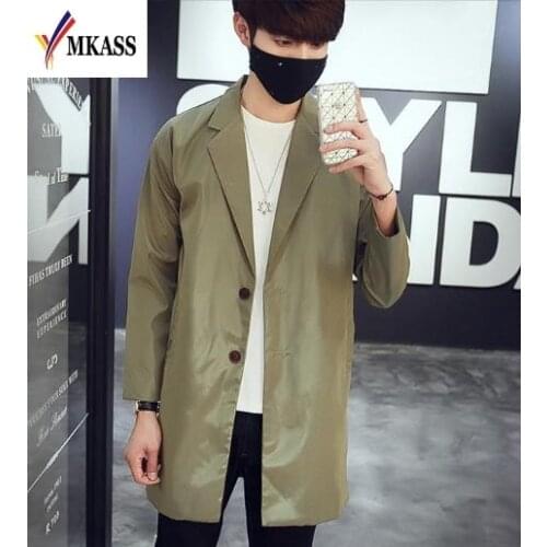 2017 New Style Long Trench Coat Men Thin Trench Coat Solid Color Fashion Casual Windbreaker Coat Male Outerwear Trench Jacket