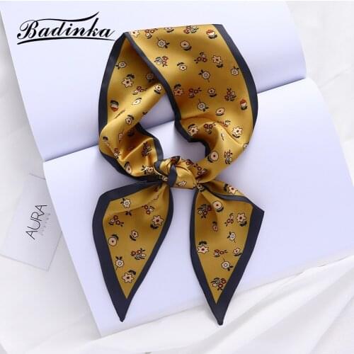 2021 New Designer Floral Print Long Skiny Bandana Handkerchiefs for Hair Headband Scarf Women Purse Bag Handle Scarfs for Ladies