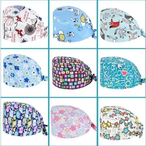 Wholesale Unisex Cotton Adjustable Pet Work Hats Dust Cap Nursing Cap Elastic Beauty Hats Beauty Salon Baotou Hat Pet Scrubs