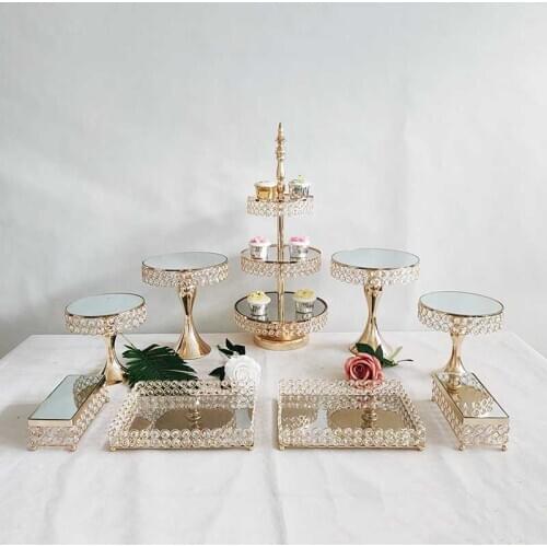 1pcs gold plating Cake Stand Set Crystal Metal mirror Cupcake stand decorations Dessert Pedestal Party Display cake tray