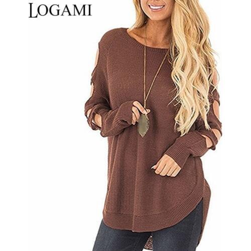 LOGAMI Hollow Out Sleeve Irregular Pullover And Sweater Women New Arrival Fashion Sweaters Female