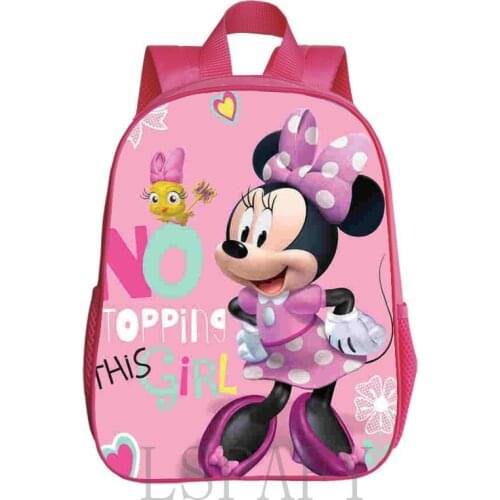 Disney Cartoon Minnie Mouse Baby Girls Schoolbag For Kindergarten Fashion Waterproof Schoolbag Pink Backpack Book Bag 12 inch