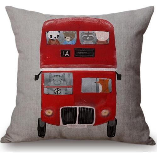 Cute Animal Watercolor Decorative Sofa Cushion Cover Animals Bear Elephant Drive a Car Funny Animation Story Throw Pillow Cover