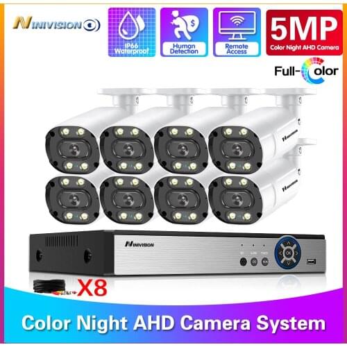 5MP AHD 8CH DVR Face Detection Full Color Night Vision 5MP HD CCTV Video Surveillance Security Camera System Kit With Mail Alert