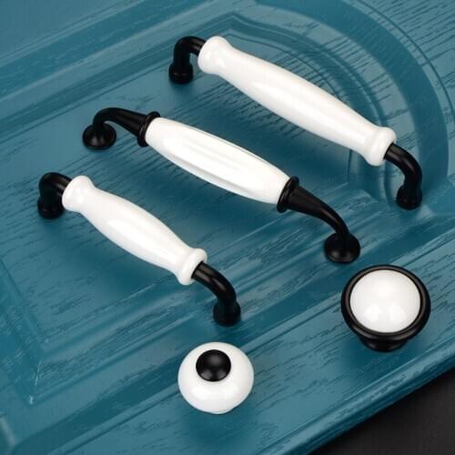 Modern Black and White Ceramic Zinc Alloy Wardrobe Door Handle Hardware Handle for Drawer Cabinet Bar Handles Door Dresser Pulls