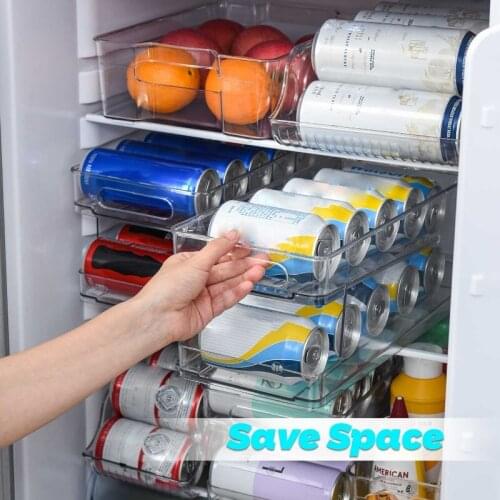 Standing Kitchen Cans Dispenser Storage Organizer Bin for Canned Food Soups Soda Compact Vertical Holder Transparent