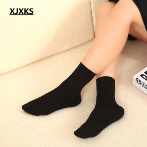 XJXKS 3 pairs/6 Pairs/lot Breathable Cotton Socks Women Cotton Socks Solid Color New Autumn Soft high quality Socks Women