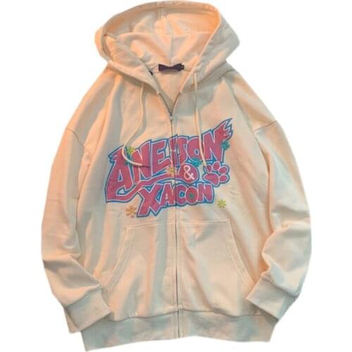 Kawaii Female sweatshirt 2021 cute funny Letter Print Zip-up Hoodie Harajuku Y2k autumn long-sleeve Hip Hop Streetwear sudaderas