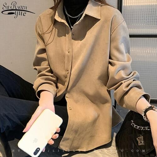 2021 Spring Womens Shirts Autumn Vintage Long Sleeve Frosted Shirts Korean Office White Blouse Fashion Cardigan Chemisier 12356