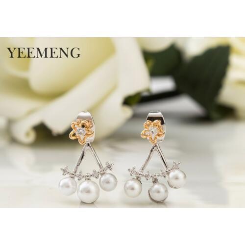 YEEMENG New Fashion Jewelry Dazzling Zircon Pearl Concise Quaint Sector Stud Earrings For Ladies'daily Appointments