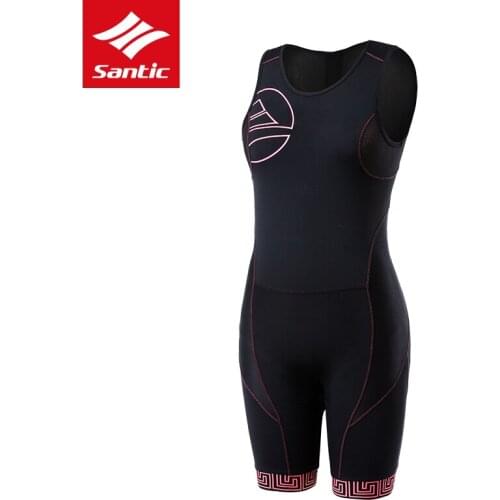 Santic Womens Triathlon Sleeveless Cycling Jersey Set Skinsuit Maillot Ropa Ciclismo Bicycle Clothing Bike Jumpsuit 1-6H Riding