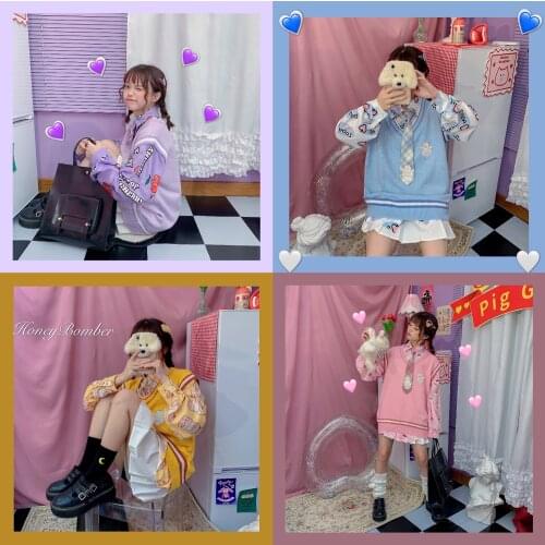 Girls Sweet Smell Cute Womens Knitted Vest Loose Sweater Vintage Style Pullovers Fall,Winter Tanks Cute Girls 4 Colors