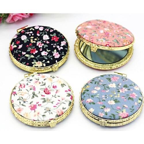 1Pc Mini Round Pocket Folding Makeup Mirror Vintage Double Sides Floral Printed Chinese Style Compact Cosmetic Tool Portable