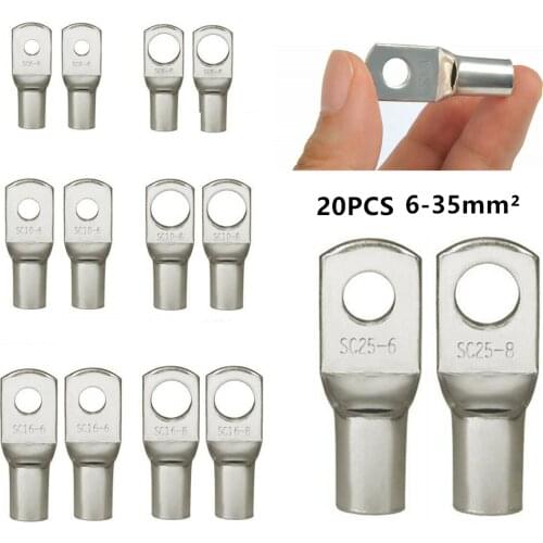 20PCS 6-35mm2 Tinned Copper Cable Lug Ring Battery Crimping Terminals Wire Welding Connectors