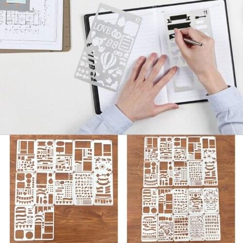 12/20pcs Plastic Stencil Set Planner DIY Drawing Template Diary Decor Craft Notebook Scrapbooking Stationery Office Supplies