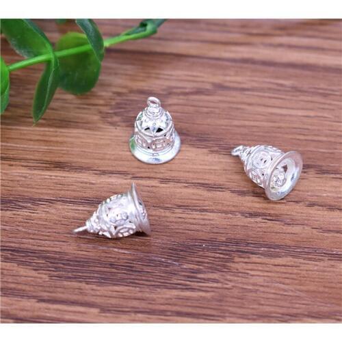 16*12mm 8pcs Bright Silver Plated Metal Copper Bell Pendants Making DIY Handmade Jewelry
