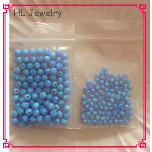 200PCS/Lot Lab Created Syntheitc Opal Beads 3mm & 4mm Op06 Azure Blue Round Opal Beads