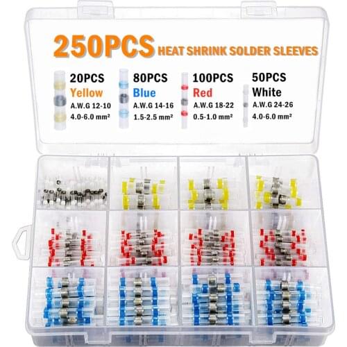 250PCS Solder Seal Wire Connectors Tinned Copper Heat Shrink Electrical Connectors Waterproof Insulated Cable Wire Terminals