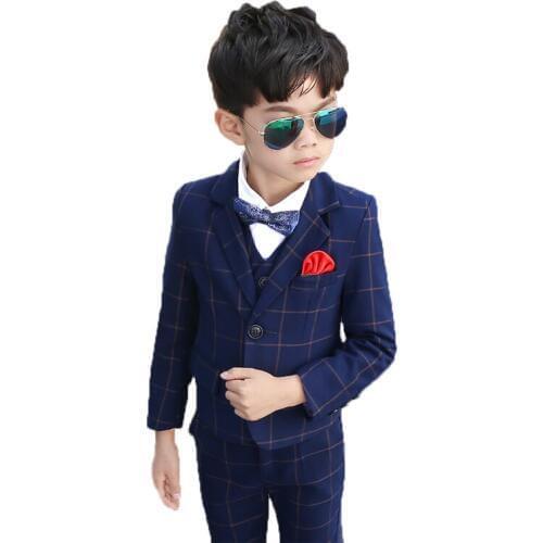 Kids Weddings Suit Formal Blazer+Vest +Pants+Tie 4Pcs Flower Boys Prom Party Tuxedo Birthday Dress Children Performance Costume