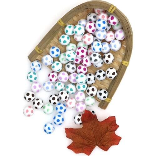 Kovict 50/100pcs Silicone Beads 15mm Baby Teether Football Food Grade Silicone Soccer Round Bead DIY Pacifier Chain BPA Free