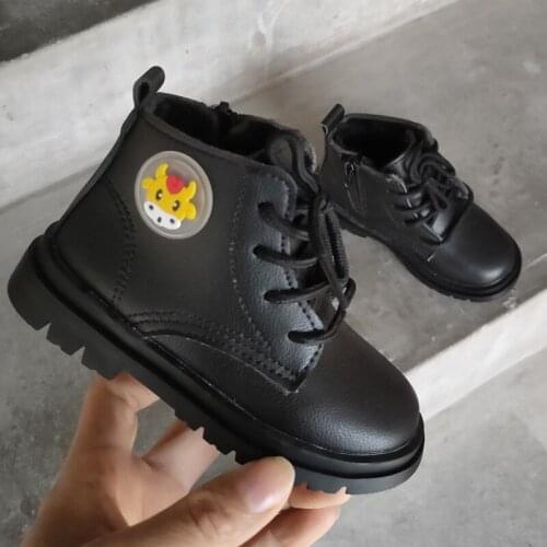 Kids Boots Girls Fashion Leather Boys Martin Boots Winter Plush Warm Non-slip Waterproof Kids Snow Shoes Casual Sneakers 21-30