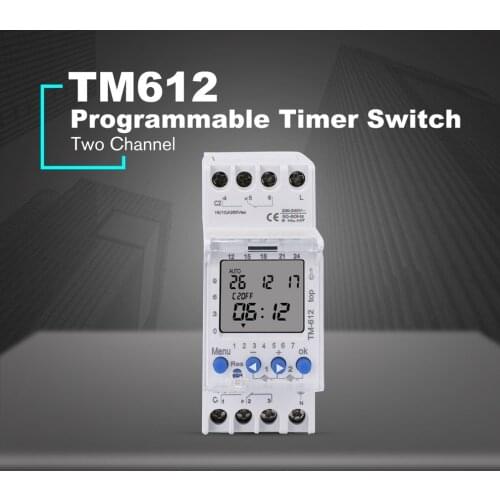 SINOTIMER 220V TM612 Two Channel Timer 7 Days 24Hours Programmable Electronic LCD Digital Time Switch with Two Relay Outputs