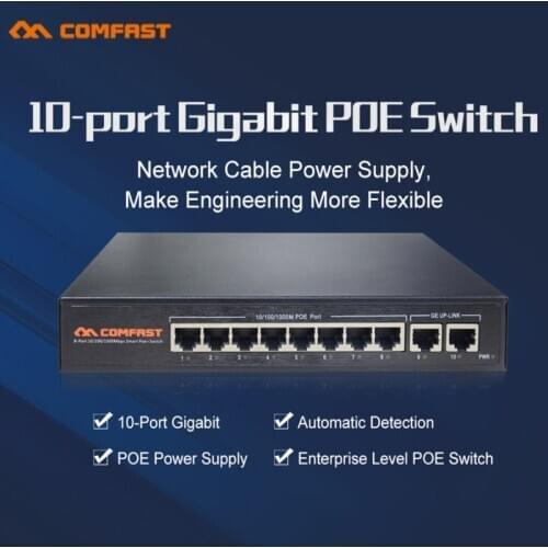 Gigabit 10 ports Poe Switch 20Gbps Broad width 10*10/100/1000Mbps POE power supply RJ45 port CF-SG181P Ethernet network switch