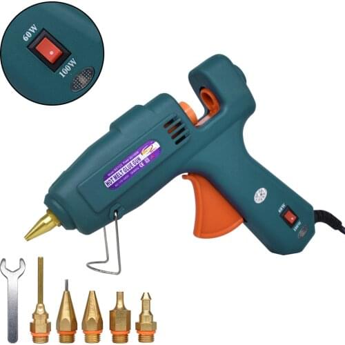 Hot Glue Gun 60/100W Dual Power High Temperature Melt Glue Gun Household, Use 11mm Glue Sticks with 5 pcs Nozzle