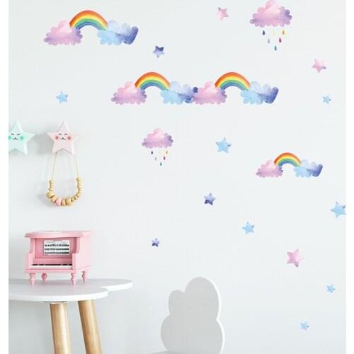 Cartoon Cloud Rainbow Wall Stickers for Baby Kids Rooms Bedroom Wardrobe Home Decoration Mural Nursery Layout Stickers Wallpaper