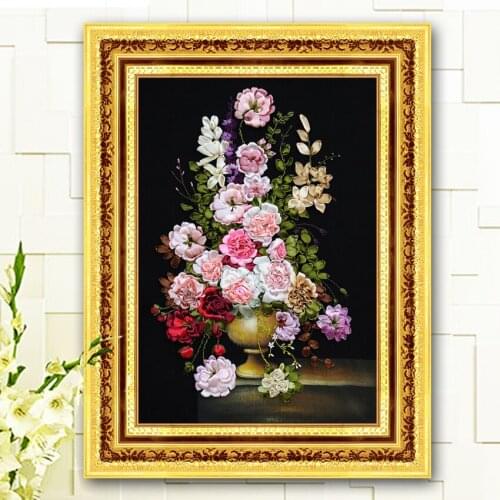 3D DIY Ribbon Embroidery kit Flower Stain Painting Set Beginner Handcraft Needlework Kits Cross Stitch Series Arts Crafts Sewing