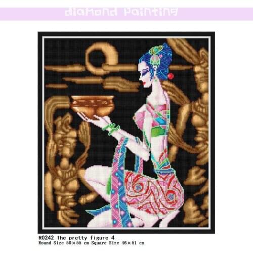 The Pretty Figure 4 Square & Round Diamond Complete Mosaic Painting Diamond Cross Stitch Kit Diamonds Embroidery Full Home Decor