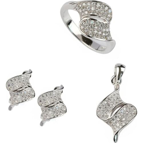 Fleure Esme luxury Wedding jewelry sets womens dropshipping (ring/earring/pendant) White Cubic Zirconia Rhodium Plated R3237set