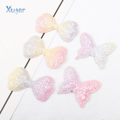 Xugar 10Pcs Rainbow Gradient Appliques Chunky Glitter Padded Patches For DIY Girl Hair Clips Accessories Decorative Appliques