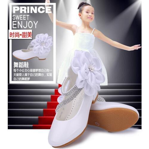 2017 new Autumn Children Princess Leather Shoes Girls Wedding Shoes with High Heels Girls Dancing Shoes