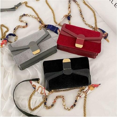 Spring new handbags embossed crocodile pattern womens small square bags fashion silk scarf chain shoulder bag for ladies