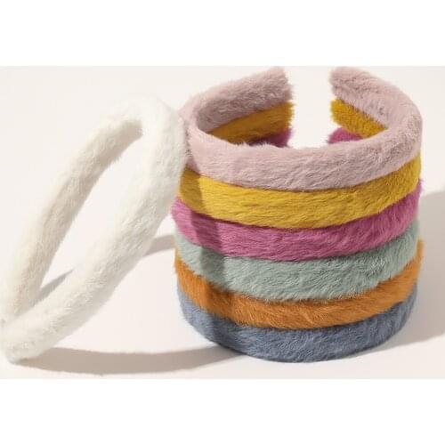 New Girly Sweet Candy Color Imitation Rabbit Fur Hair Hoop Bezel Plush Headband Autumn Winter Fur Hair Accessories For Women New