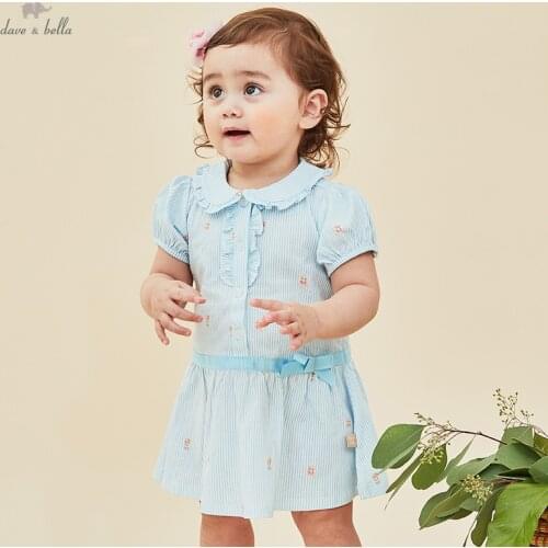 DBH16387 dave bella summer baby girls cute bow striped cartoon dress children fashion party dress kids infant lolita clothes