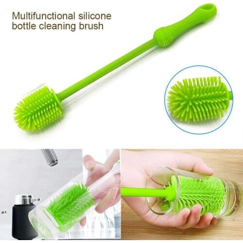 Portable Silicone Bottle Brush Multi-functional Cleaning Brush Long Handle Brush for Baby Bottles Household Cleaning Supplies