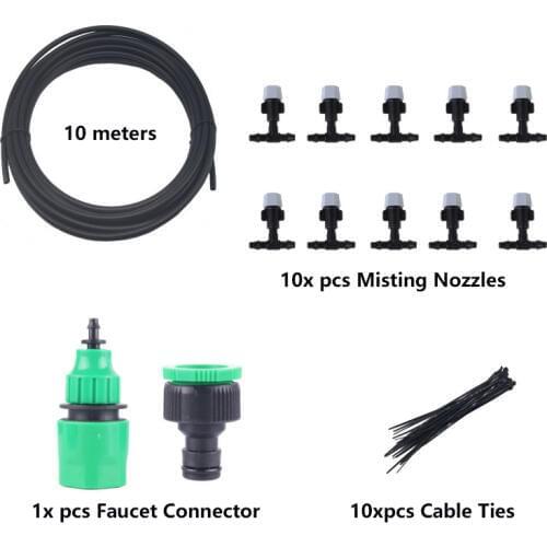 10m Nozzles irrigation system Portable Misting Automatic Watering Garden hose Spray head with 4/7'' PE Hose and connector