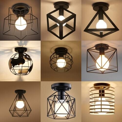 Retro Ceiling Lamp Loft Industrial Iron Cage E27 220V Black Lamps For Kitchen Living Room Bedroom Aisle Restaurant Ceiling Light