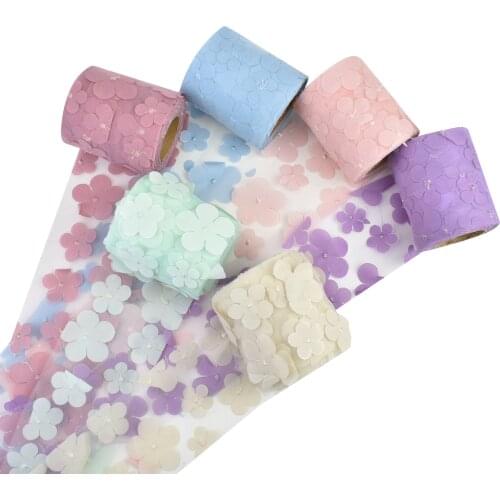 HSDRibbon 80MM Colorful dimensional flowers printed Pattern organza Mesh Fabric Ribbon