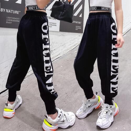 Hip hop Girls Pants Side Letter Sweatpants Joggers Girls Harem Pants Track Cotton Loose Trousers Children 5 7 9 11 Girls Clothes