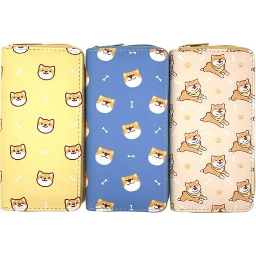 Cute Shiba Inu Dog Printing Women Purse Japanese Kawaii Zipper Female Clutch Long Leather Wallets Carteira Feminina