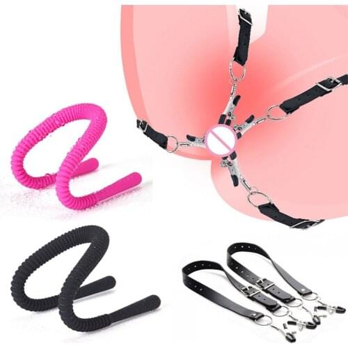 SM Bondage Leather Labia Spreader Strap Labia Clip Strapon Clit Stimulator Vagina Speculum Shame Nipple Clamp Women Masturbating