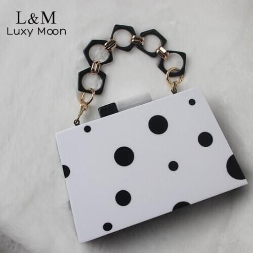 Ladies Clutch Shoulder Bag European and American Fashion Purse Acrylic Dinner Wedding Bag Black Dot Clutchs Hand Bags XA913H