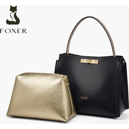 FOXER Fashion Lady Handbag Cow Leather Women Winter Shoulder Bag Female Commute Laptop Cross body Bag Casual Top Handle Totes